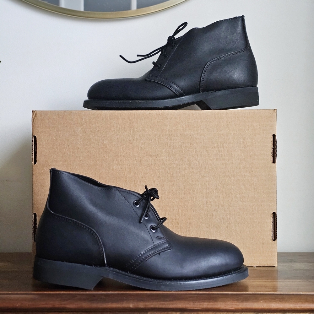 Vintage 1994 U.S. Military Steel Toe Chukka Boots Black Leather Men 6.5 Wide NOS